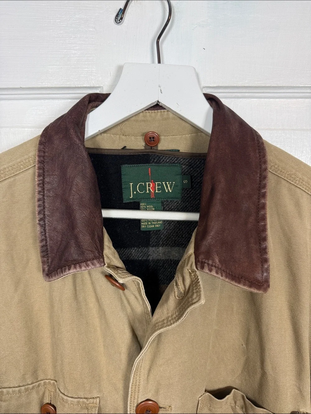 J. Crew Oarsman Coat Mens Beige Canvas Wool Liner Coat Jacket Workwear Sz S